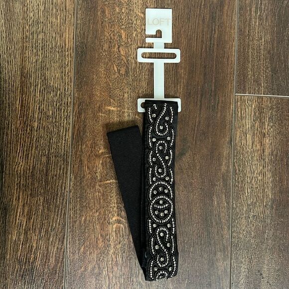 Loft Black Rhinestone Stretchy Belt Back Snap Closure Boho Minimalist - Picture 1 of 15